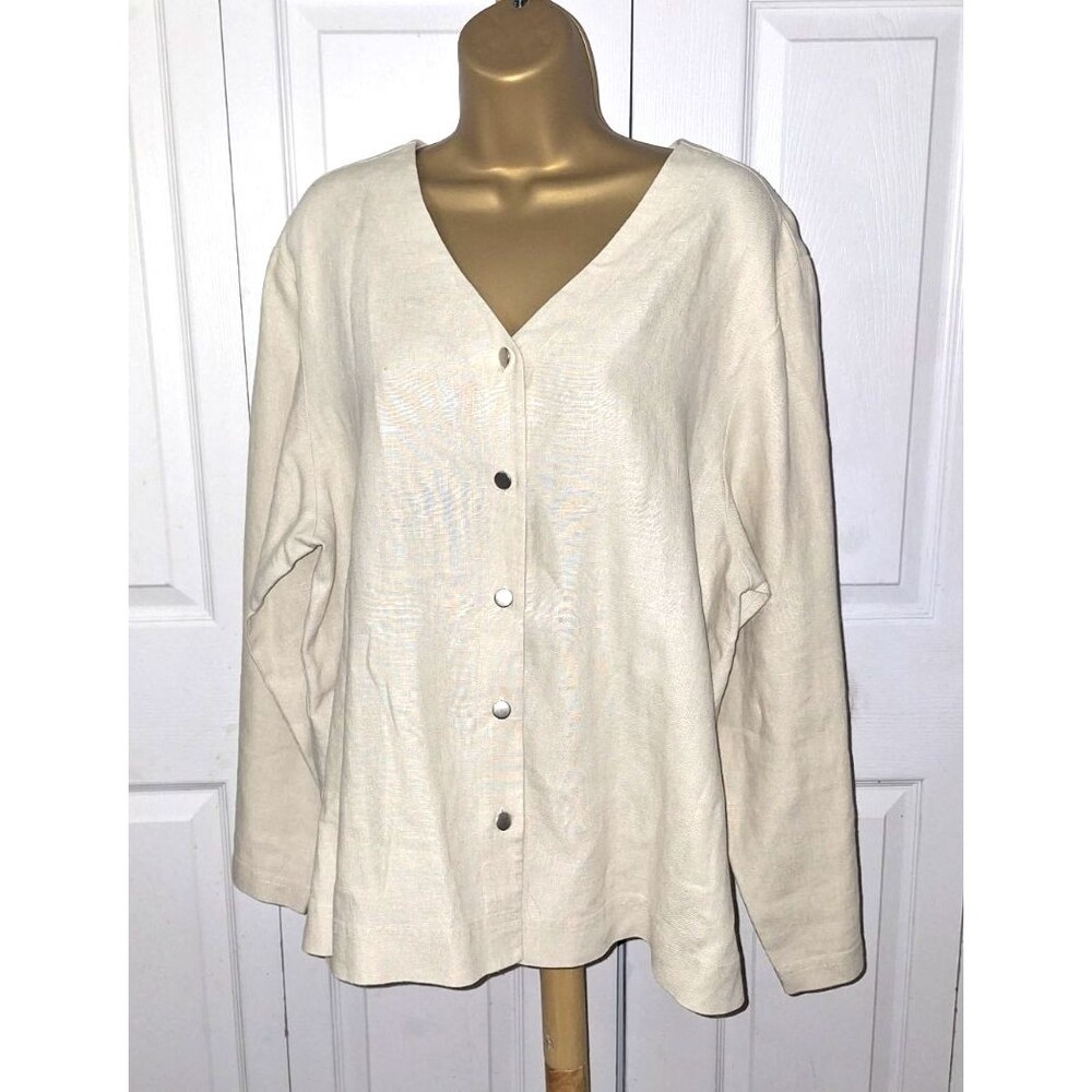 David Dart Oatmeal Beige Linen Button Top Lg Lagenlook Birdhouse Cottage Coastal